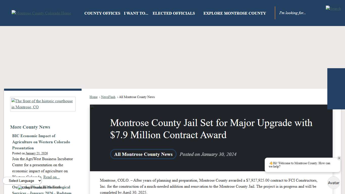 Montrose County Jail Set for Major Upgrade with $7.9 Million Contract Award • Montrose County