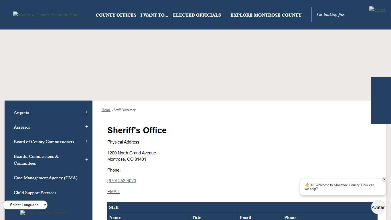 Staff Directory • Sheriff's Office